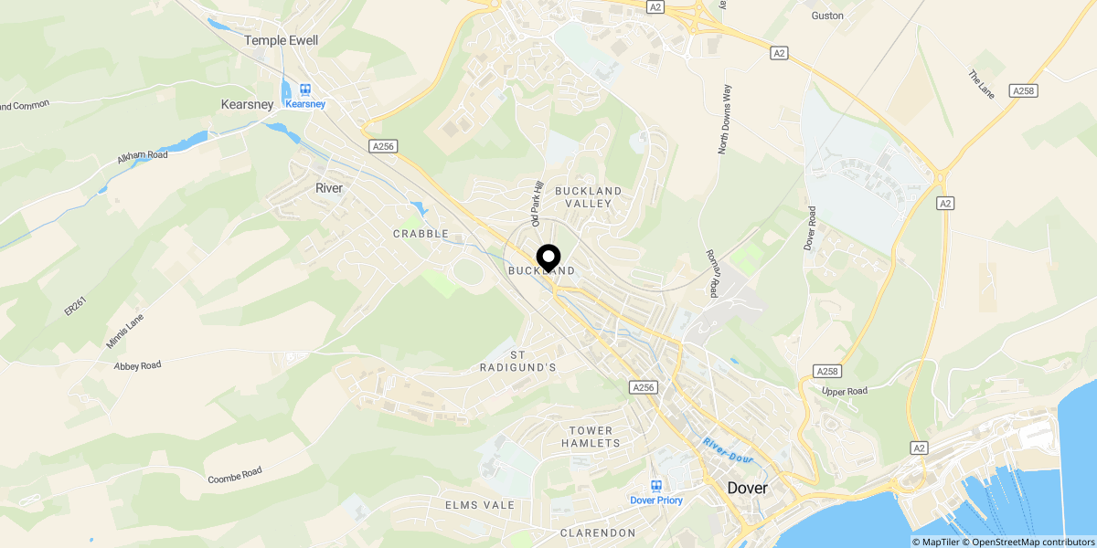 Approximate location of Crabble Hill, Dover, CT17 0FA