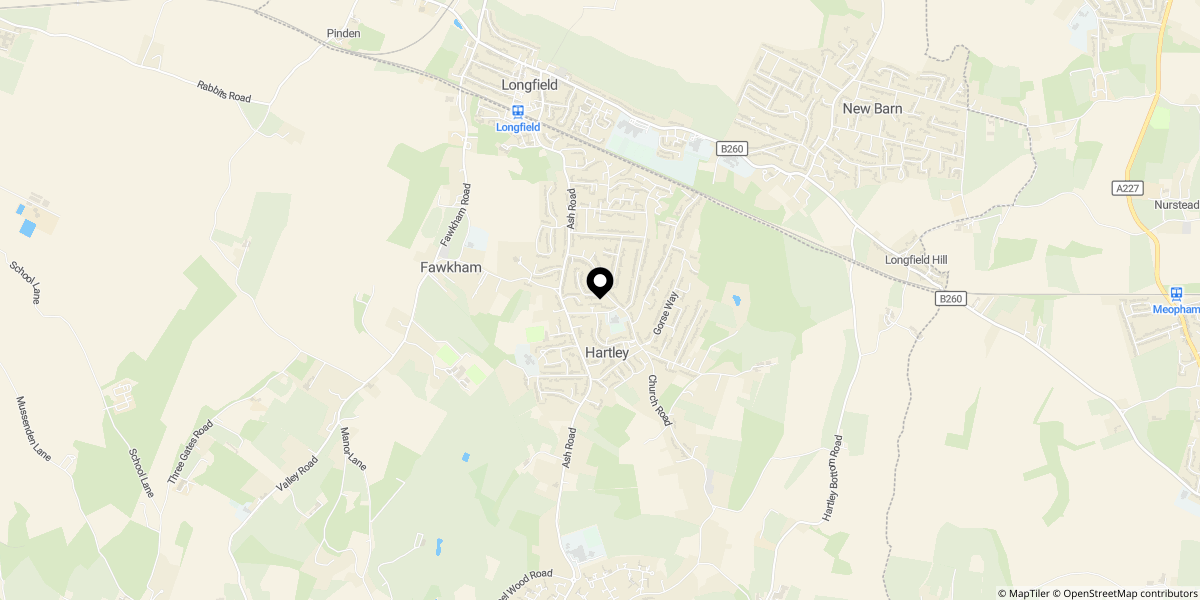 Approximate location of Stack Lane, Hartley, Longfield, DA3 8BL